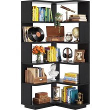 iSunirm 5-Tier Corner Bookshelf, L-Shaped Bookcase, Space-Saving Freestanding Corner Display Shelf Unit for Living Room & Bedroom, 162x60x60cm, Black