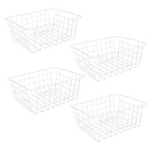 MIVIDE 4PCS White Metal Wire Storage Baskets, Freezer Baskets for Chest Freezers, Small Wire Basket for Freezer Kitchen Pantry Closets Bathroom
