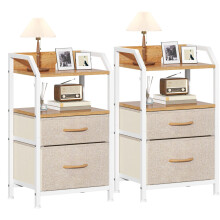 Feonase Set of 2 Bedside Table with 2 Fabric Drawers & Open Shelf - Sturdy Metal Frame Nightstand, Compact End Table for Bedroom, Living Room