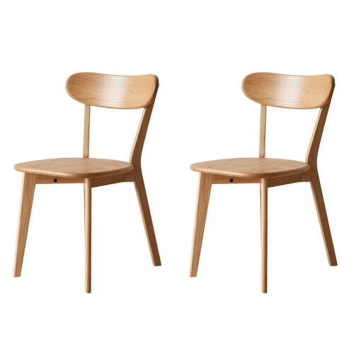 FAS Solid Oak Dining Chairs Set of 2 Curved Backrest Wooden Side Chairs