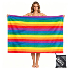 yayafunfun Large Quick Dry Microfibre Beach Towels for Adults,160X90cm Rainbow Bath Towel Travel Towels with Pockets,Lightweight Beach Towel for