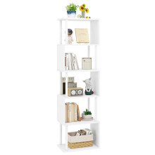 IBUYKE 6-Tier Tall Bookshelf,S-Shaped Geometric Bookcase,White WBC016W