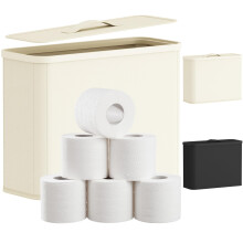 Lifewit Bamboo Toilet Roll Storage Cabinet with Lid,25L,Cream White