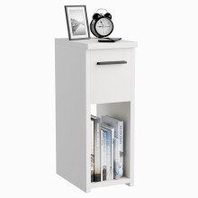 ComfortCove Narrow Bedside Table with Storage Shelf & Handle, White