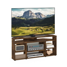 Furinno JENSEN TV Stand, Corner Entertainment Center, TV Console for TV up to 55 Inch, for Living Room, Bedroom, Amber Pine