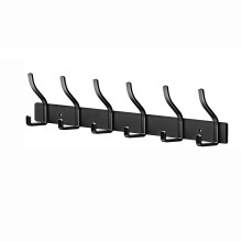 MEIJO Coat Hooks Wall Mounted Stainless Steel, Black Coat Rack Wall Mounted with 6 Hooks Heavy Duty Coat Hooks for Door, Bathroom, Bedroom, Kitchen