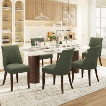 COLAMY Upholstered Dining Chairs Set of 6, Linen Fabric Parsons Dining Room Chairs with Curved Backrest, Solid Rubber Wood Legs