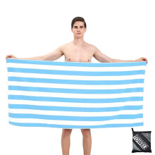 Large Thin Microfibre Beach Towel with Bag for Adult Men Women,160x90cm Light Blue Stripe Beach Towels Quick Dry Sand Free Lightweight Swim Bath