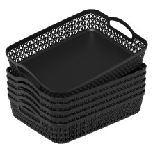 Afromy 6-Pack Plastic Shallow Storage Basket Tray, Shallow Kitchen Storage Tray for Shelves, Black