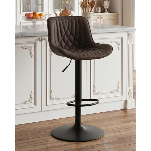 YOUTASTE Bar Stools, Breakfast Bar Chairs with Back, PU Leather Kitchen stools, Swivel Height Adjustable Barstools, Modern (Brown, One Stool)