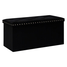 Bonlife Velvet Ottoman with Storage,Large Storage Boxes with Lids,Folding Ottoman Bench Seat,Footstool for Living Room,76x38x38cm,Black