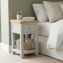 GROFurniture White Bedside Table, Solid Real Oak Top Bedside Cabinet, Real Wood Slim Bedside Cabinet, Narrow Bedside, Oak Side Table for livingroom