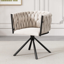 Ball & Cast 360Â Swivel Dining Chair, Velvet Upholstered Desk Chairs without Wheels Ergonomic Office Chair with Arms and Metal Legs for Home Study