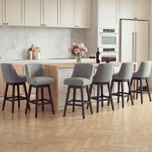 Bar Stools Set of 6, 360Â Swivel Upholstered Counter Stools with Back, Wooden Frame Kitchen Bar Chairs with Nailhead Trim