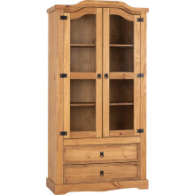 Seconique Corona 2 Door 2 Drawer Glass Display Unit,Distressed Waxed Pine