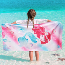 WERNNSAI Mermaid Microfibre Beach Towel for Kids, 76 x 150cm Bath Towel