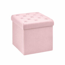 Bonlife Velvet Foldable Storage Ottoman Cube,Pink Footstool with Lid,40cm