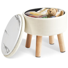IBUYKE 13 Inch Small Footstool Ottoman with Storage, Round Pouffe Foot Rest with Padded Seat and Wood Legs