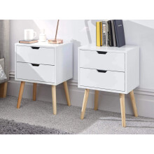 GFW Nyborg Set of 2 Bedside Cabinets, Dark Grey 2 Drawer Scandi Nightstands with Wooden Legs and Cut-Out Handles