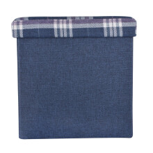 XSS Folding Check Pattern Storage Ottoman Cube With Foam Padded Lid 15" - Blue