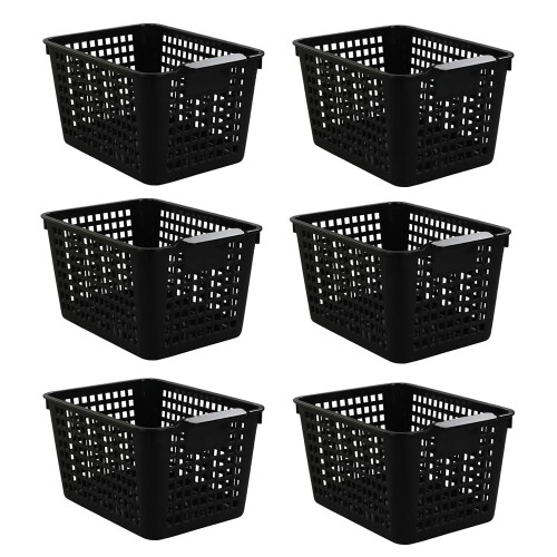 Yarebest 6-pack Black Basket, Plastic Storage Baskets, Cupboard Basket