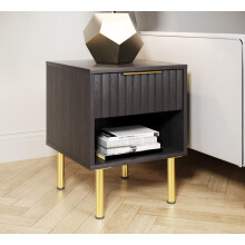 GFW Nervata Lamp Table, Black Side Table with Drawer Storage, Art Deco Style End Table with Gold Accents and Wood Grain Texture for Living Room and