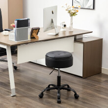 FIRAVOE Drafting Chair with Storage, Adjustable Leather Drafting Stool 52.5â“62.5 cm, Black Rolling Office Stool