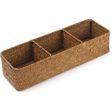 Toilet Tank Basket, Seagrass Storage Basket for Bathroom, Wicker Woven Bathroom Organizer with 3 Compartments, Small