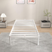 KVLKBV Single Bed 90 x 200 cm White Frame with Anti-Slip Panels and Large Storage Space (41cm) Ideal for Bedroom and Guest Room