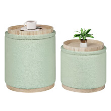 Bonlife Set of 2 Round Ottoman with Tray, Vanity Stool with Storage