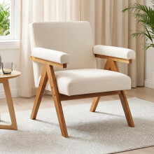 BonVache Mid-Century Modern Accent Armchair, Upholstered Fabric Comfy Reading Chair, High Density Foam Cushion, Adjustable Foot Pads for Stability