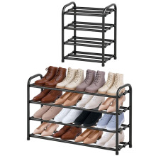 MIKVOYO 4 Tier Extendable Large Shoe Rack, Black Metal Narrow Adjustable Shoe Storage Cabinet Racks for Wardrobe, Closet, Narrow Spaces, Hallway