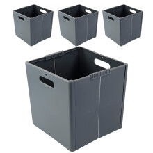Zerdyne Set of 4 Plastic Storage Cube, Foldable Storage Cubes Basket, Gray