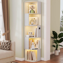64.8 " Corner Wood Bookcase with Body Sensor LED for Home Office,White