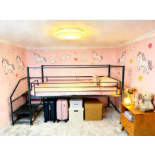 XINBEDEU Single Low Loft Bed with Storage Stairs, Metal Mid Loft Bed Frame with Safety Guardrails, Space-Saving Design for Bedroom