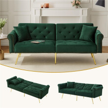 (Green, Foam) 2-Seater Velvet Sofa Bed – Green