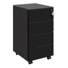LVSTEEL 4-Drawer Mobile Filing Cabinet with Lock, Steel Office File Cabinet on Wheels, Under Desk Metal Cabinet, Fully Assembled, Black, 37x44x69.5cm