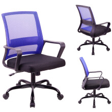 T-THREE.Adjustable office chair, ergonomic mesh swivel seat, with lumbar support, height adjustment, 360Â rotation, and tilt function