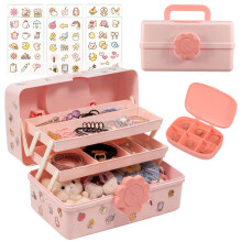 Hair Accessories Organizer for Girls Women Pink 3 Layer Multipurpose Storage Box with Lockable and Handle Cute Hair Accessory Organizer Portable