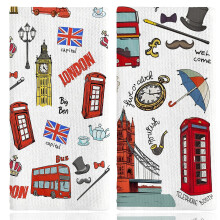 Nodrex 2 Pcs London Tea Towel Set, Soft Microfiber London Tea Towels, British Themed Tea Towels for Kitchen and Home, London Souvenir Tea Towels Gift