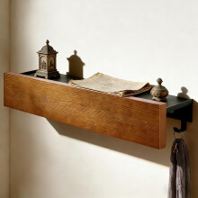 WJUAN Coat Hooks with Shelf, Wall Mounted Coat Rack â“ 40 cm 8-Hook Hidden Organiser, Black and Brown