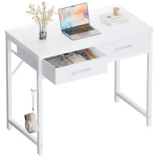 PAMRAY 80cm Small Computer Desk with 2 Drawers for Bedroom Study Writing Home Office Table for Small Spaces White