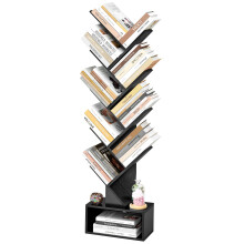 Hoctieon 9 Tier Tree Bookshelf, Tall Bookcase with Drawer, Wood Book Shelf, Modern Floor Standing Bookshelves, Book Organizer Shelves for Bedroom