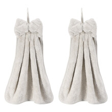 sourcing map 2Pcs Bow Hand Towels with Hanging Loop, 14.2" x 12.2" Soft Coral Fleece Microfiber Bowknot Hanging Hand Dry Towels Quick Dry and