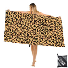 Large Microfibre Brown Spots Leopard Beach Towel for Adult,160x90cm Double Side Natural Leopard Printed Sand Free Beach Towel,Lightweight Quick Dry