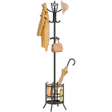 Tajsoon Coat Rack with Umbrella Holder, Coat Stand With 16 Hooks, Black