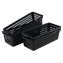 Parlynies Set of 4 Slim Desktop Basket, Plastic Storage Basket Set, Black