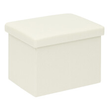 PINPLUS Folding Storage Box Ottoman, Linen Small Footstool, Cream White