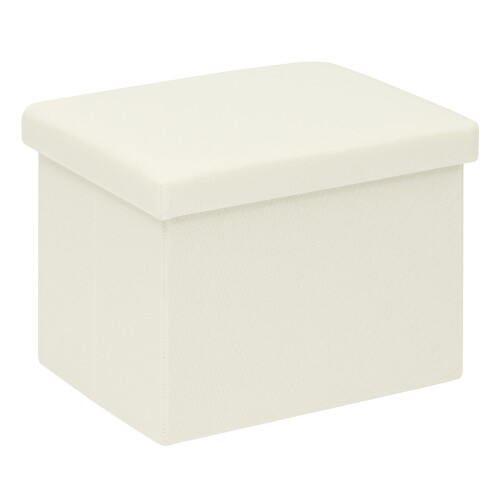 PINPLUS Folding Storage Box Ottoman, Linen Small Footstool, Cream White