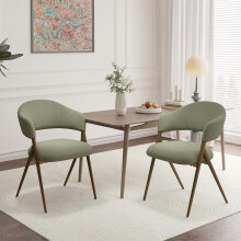 COLAMY Ergonomic Linen Dining Chair with 135Â Recline, Breathable Cotton-Linen Fabric, Wooden-Look Metal Legs, 125kg Capacity